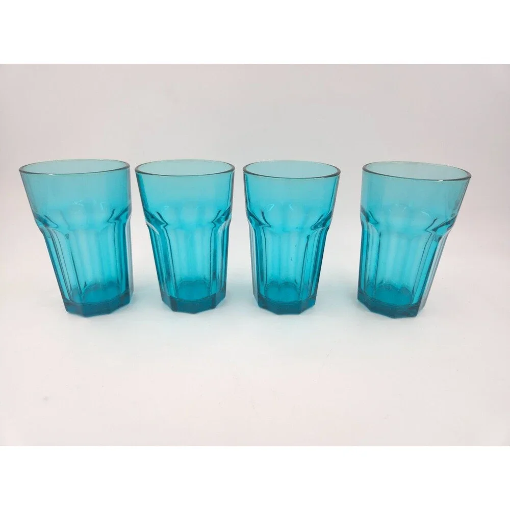 4 - IKEA Pokal Turquoise Aqua Blue Panel Tumblers Glasses Cups 12 Oz 5.25